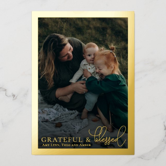 Grateful & Blessed Family Photo Collage Gold (Front)