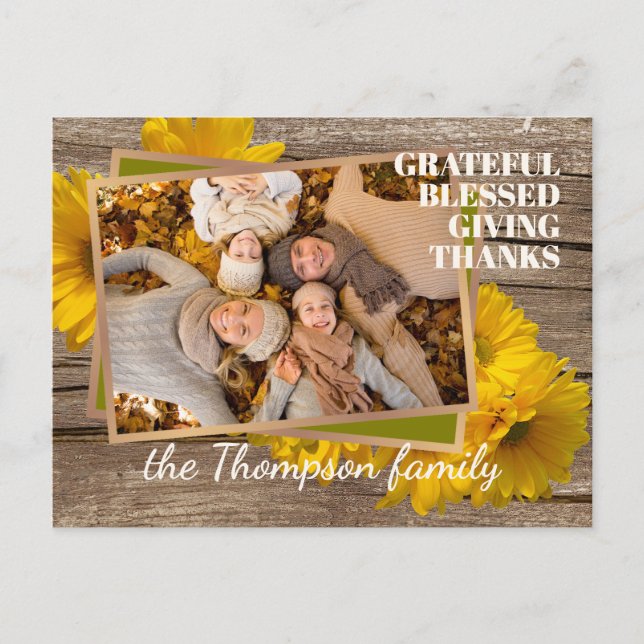 Grateful Blessed Giving Thanks Cute Holiday Card (Front)