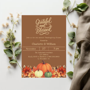 Grateful blessed pumpkin russet Thanksgiving Invitation