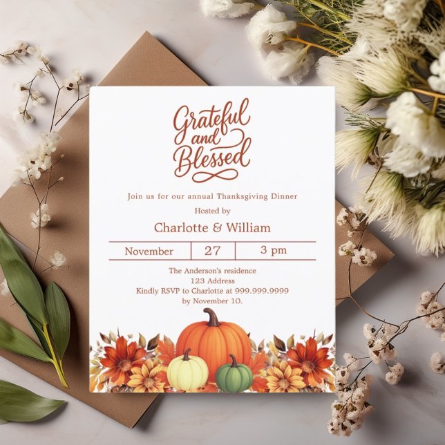 Grateful blessed Thanksgiving Dinner invitation (Creator Uploaded)