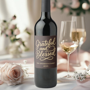 Grateful Blesses bistre Thanksgiving Dinner Party Wine Label