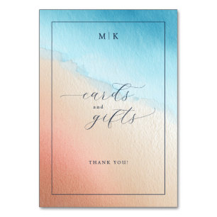 Grateful Blue Peach Watercolor Table Number