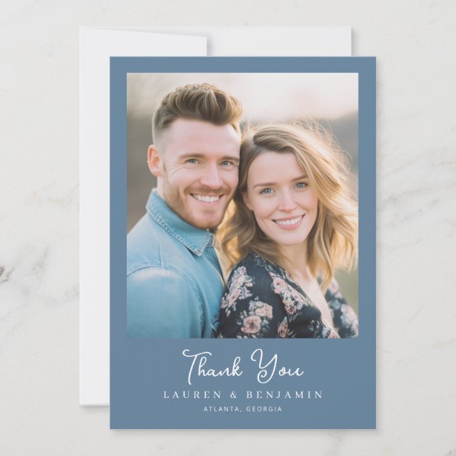 Grateful Blue Realistic Photo Thank You Card (Front)