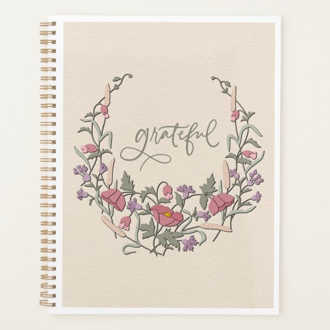 Grateful - Botanical Cream Wreath Card Planner (Front)