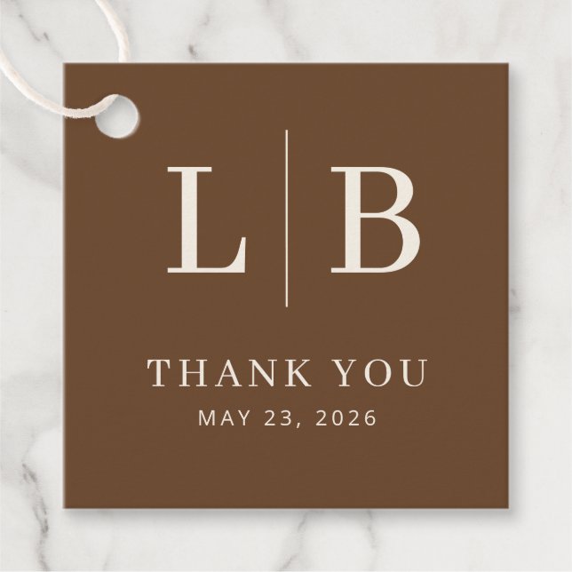 Grateful Brown Serif Wedding Favour Tags (Front)