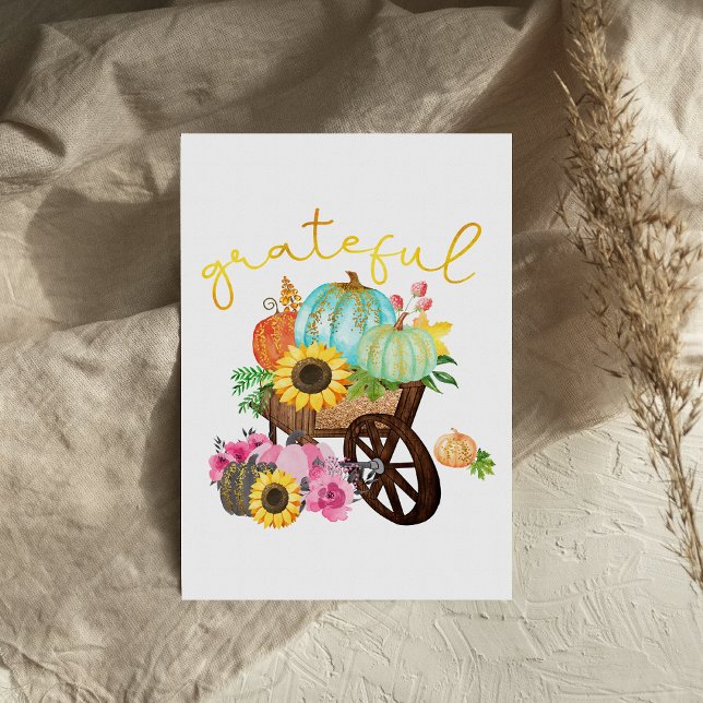 Grateful Cart Pumpkins Sunflower Thanksgiving card (Creator Uploaded)