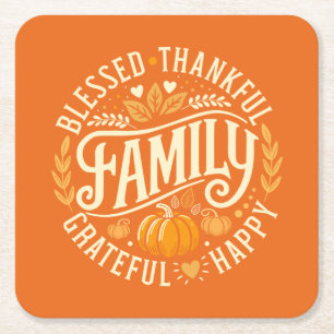 Grateful Circle – Autumn Icons Square Paper Coaster