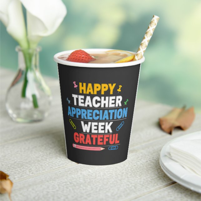 Grateful Colourful School Design Paper Cups (Insitu)