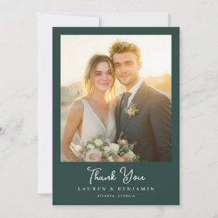 Grateful Dark Green Elegant Photo Thank You Card