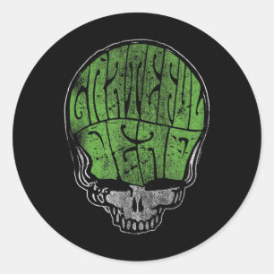 Grateful Dead Psychedelic Green Stealie Skull Vint Classic Round Sticker