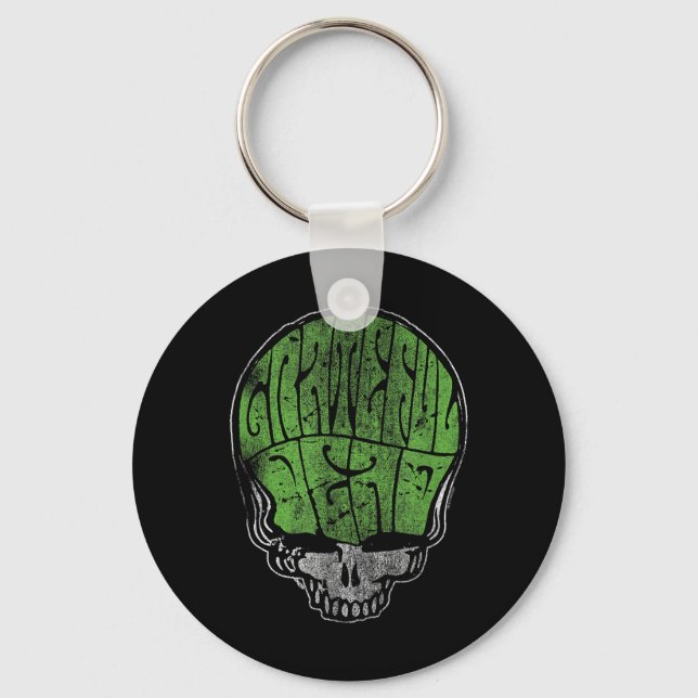 Grateful Dead Psychedelic Green Stealie Skull Vint Key Ring (Front)