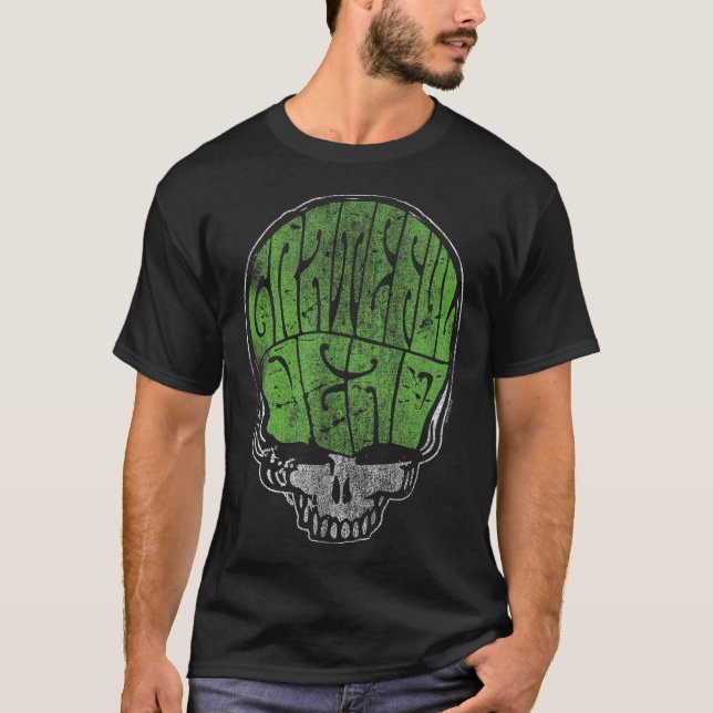 Grateful Dead Psychedelic Green Stealie Skull Vint T-Shirt (Front)