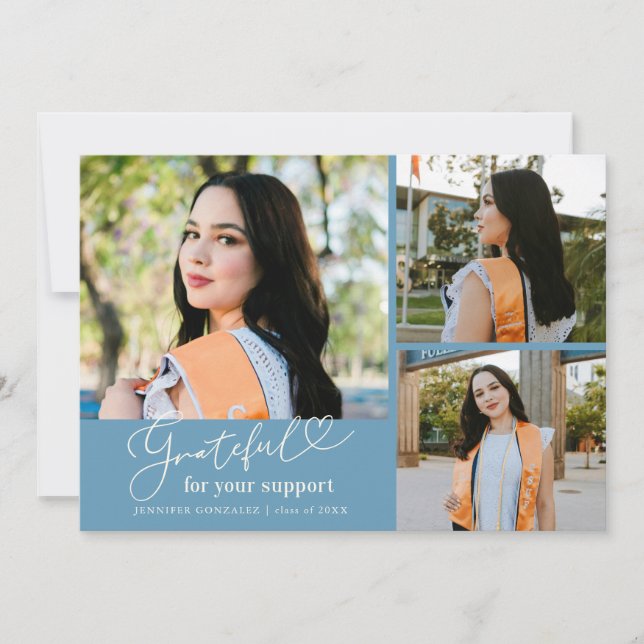 Grateful Denim Blue Multi Photo Graduation Announcement (Front)