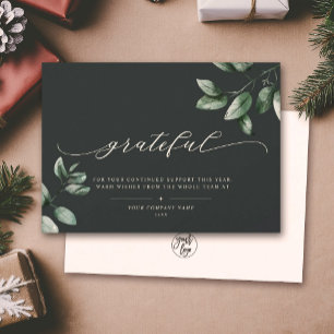 Grateful   Elegant Script Eucalyptus Business Logo Holiday Card