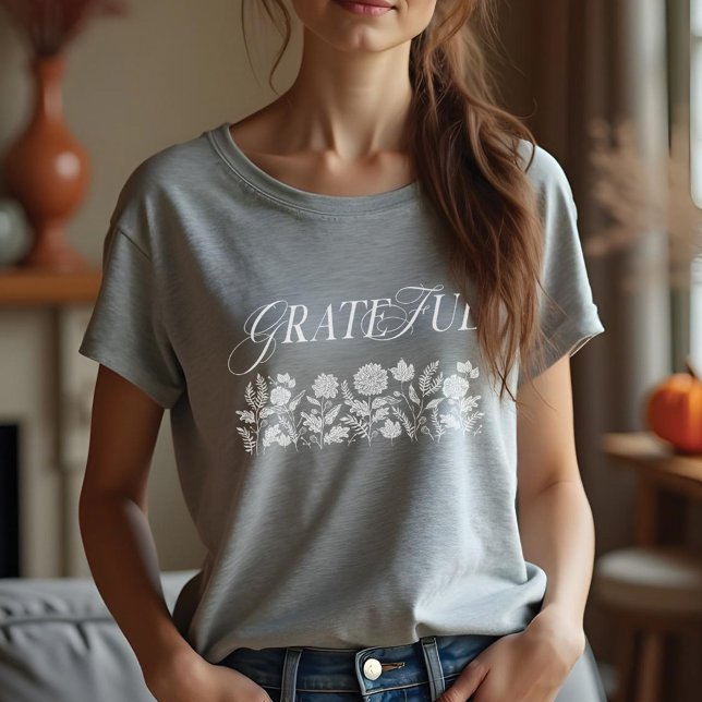 Grateful Fall Foliage Autumn Flowers Pink Tri-Blend Shirt (Grateful Fall Foliage Autumn Flowers Pink Tri-Blend Shirt)