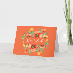 Grateful Floral Orange Thanksgiving Holiday Card