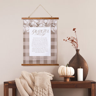 Grateful for Family Message Fall Foliage Plaid Hanging Tapestry