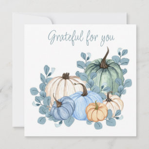 Grateful for you blue leaves pumpkin Thanksgiving Card