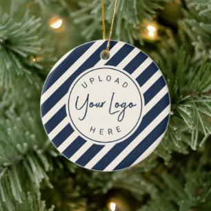 Grateful for You Corporate Navy Stripe Holiday Ceramic Tree Decoration