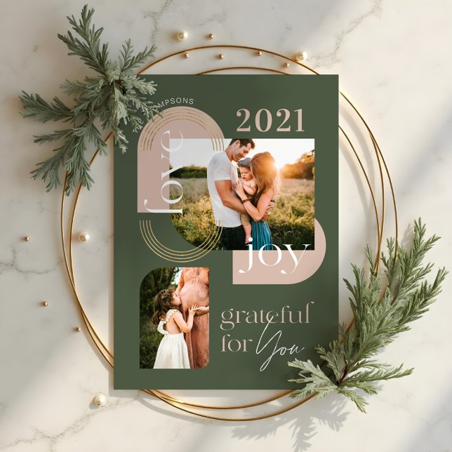 Grateful For You Modern Geometric Arch Two Photos Holiday Card (Grateful For You Modern Geometric Arch Two Photos Holiday Card)
