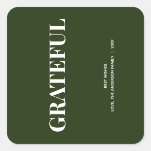 Grateful Forest Green Minimal Fall Holiday Square Sticker