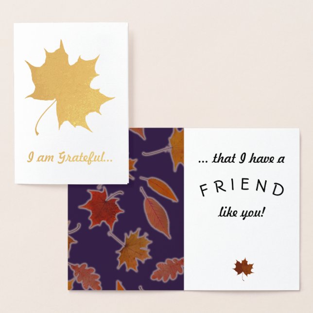 Grateful Friendship Autumn Leaves Custom Text Foil Card (Display)