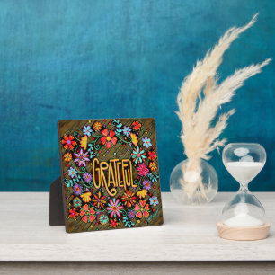 Grateful Fun Floral BoHo Inspirivity Easel Plaque