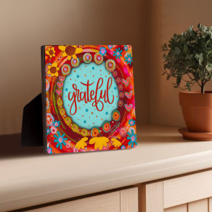 Grateful Fun Whimsical Colourful Modern Easel Plaque