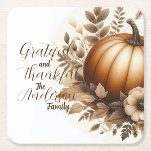 Grateful Gatherings in Autumn Gold Square Paper Coaster