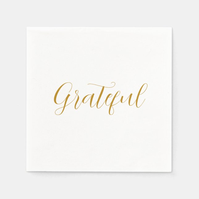 Grateful Gold Script Minimalistic Thanksgiving Napkin (Front)