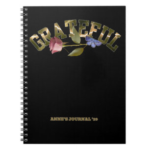 Grateful Golden Typography Rose & Butterfly Notebook