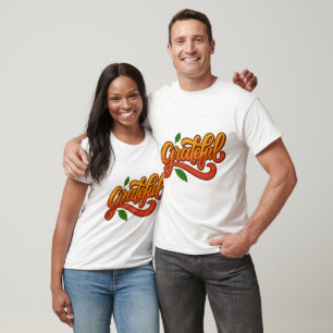 Grateful Gradient Script with Leaves T-Shirt
