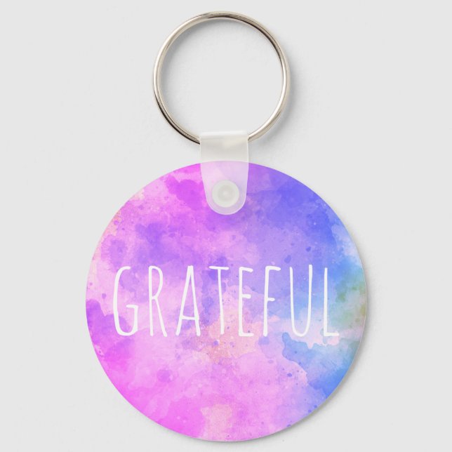 "Grateful" gratitude reminder minimalistic modern Key Ring (Front)