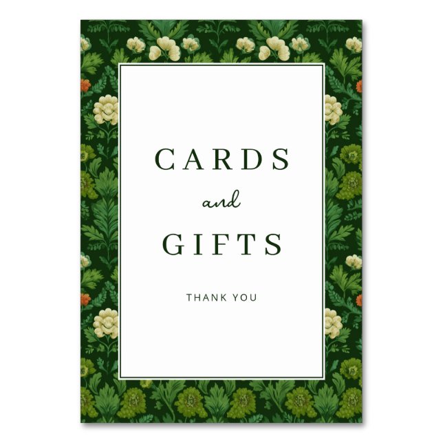 Grateful Green Floral Border Table Number (Front)