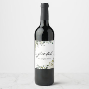 Grateful Greenery Eucalyptus Pumpkin Thanksgiving Wine Label