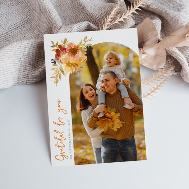 Grateful, happy thanksgiving photo greeting card (Creator Uploaded)