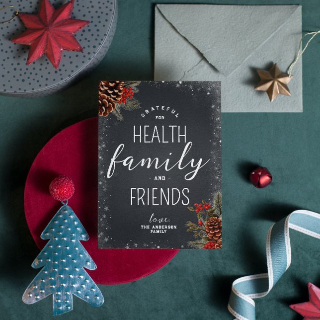 Grateful Health Family Friends Typography Xmas Holiday Card (Creator Uploaded)