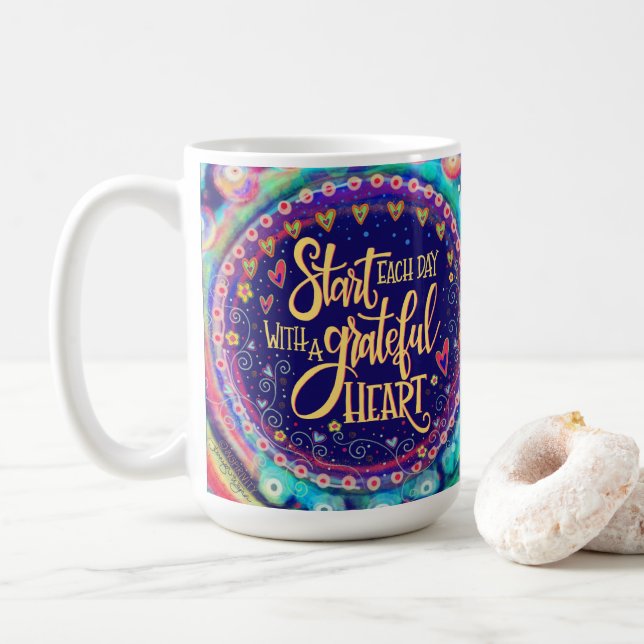 Grateful Heart Boho Colourful Inspirivity Coffee Mug (With Donut)