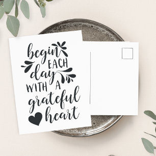 Grateful Heart Hand Lettered Typography Quote Postcard