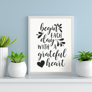 Grateful Heart   Hand Lettered Typography Quote Poster