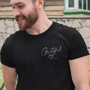 Grateful Heart Handwritten Calligraphy Ink Script T-Shirt