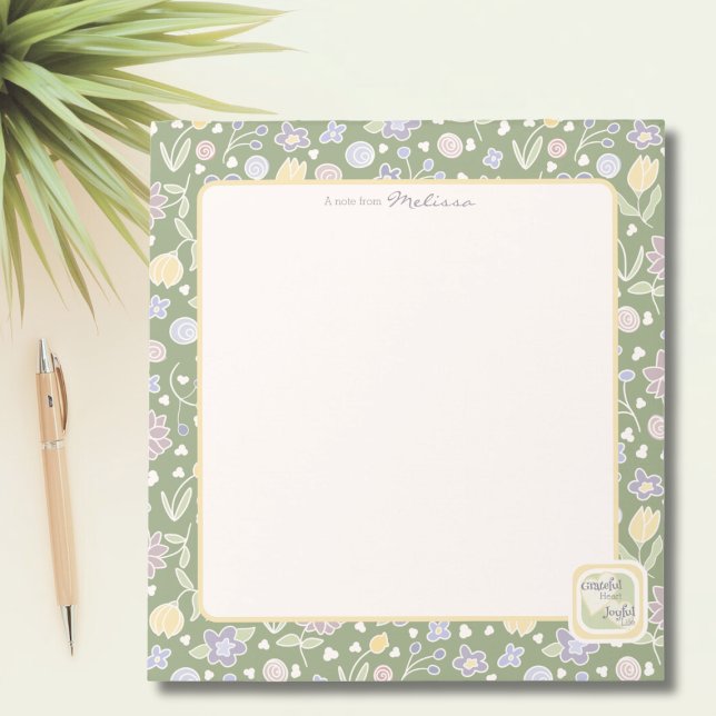 Grateful Heart Joyful Life Personalized Notepad  (Grateful Heart Joyful Life Personalized Notepad – Floral Green Stationery for Graceful Living)