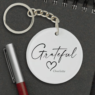 Grateful Heart   Minimal Handwritten Ink Script Key Ring
