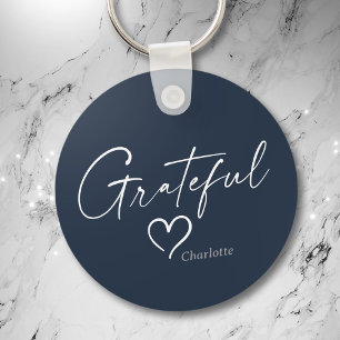 Grateful Heart   Minimal Handwritten Ink Script Key Ring