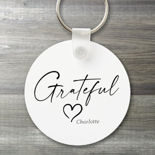 Grateful Heart   Minimal Handwritten Ink Script Key Ring