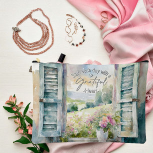 Grateful heart watercolor floral window  accessory pouch