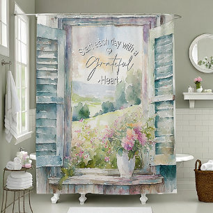 Grateful heart watercolor floral window shower curtain