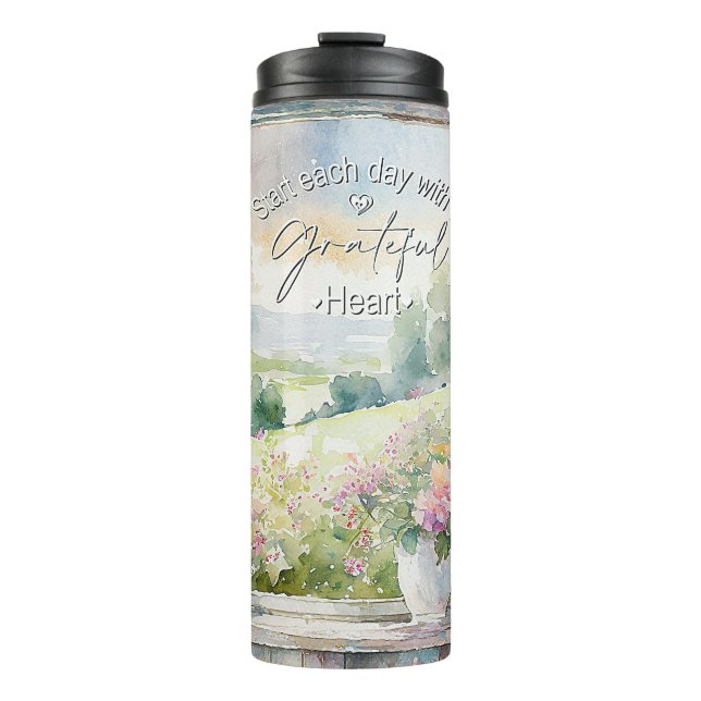 Grateful heart watercolor floral window  thermal tumbler (Front)