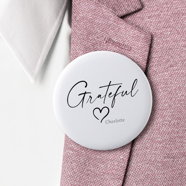 Grateful Heart | Your Name Minimal Ink Script 6 Cm Round Badge (Creator Uploaded)