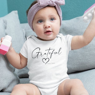 Grateful Heart   Your Name Minimal Ink Script Baby Bodysuit